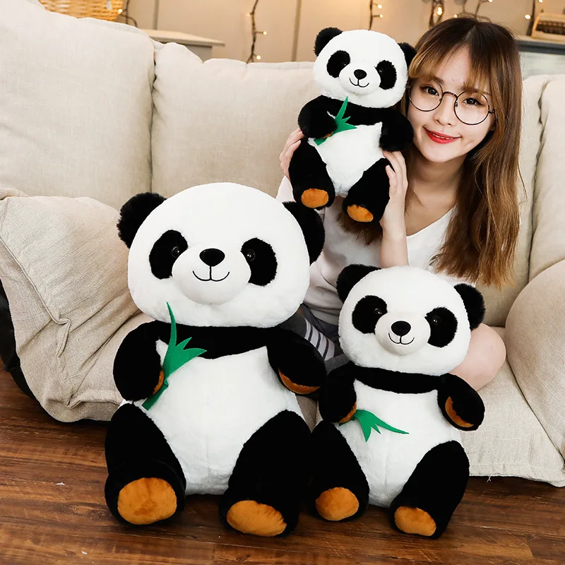 Hot New 1pc 30/40/50cm Cartoon Panda with Bamboo Stuffed Soft Animal Doll for Kids Baby Girls Lovely Gift Toy