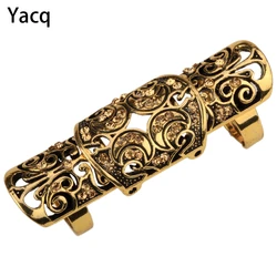 YACQ Double Full Finger Knuckle Long Armor Ring for Women Antique Gold Silver Plated Punk Rock Party Jewelry Dropshipping RM05