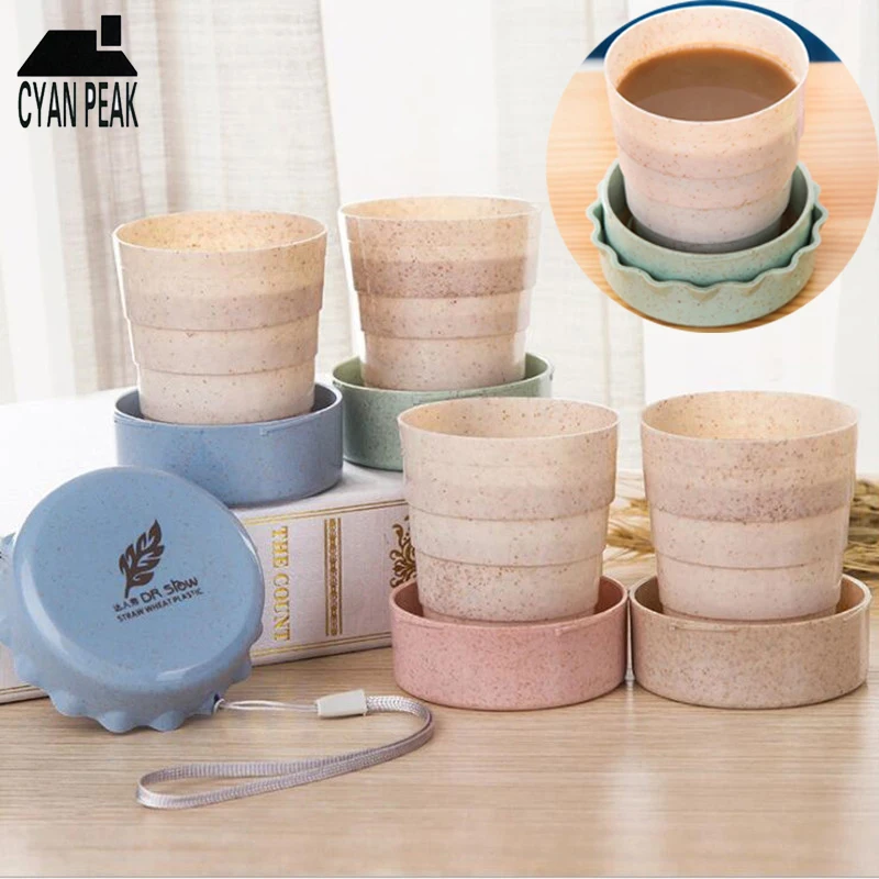 Outdoor Retractable Travel Coffee Cup Wheat Straw Made Telescopic Folding Teacups Portable Activities Folding Water Cups