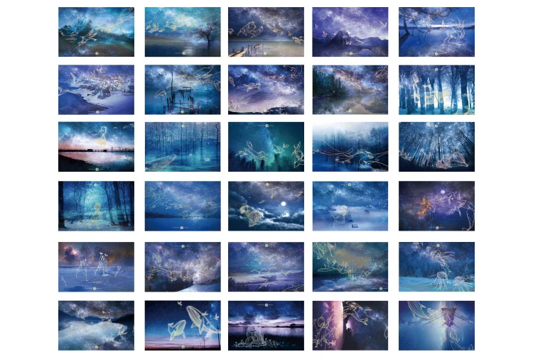 30pcs noctilucent magic dream design card multi-use as Scrapbooking party invitation DIY gift card message card postcard