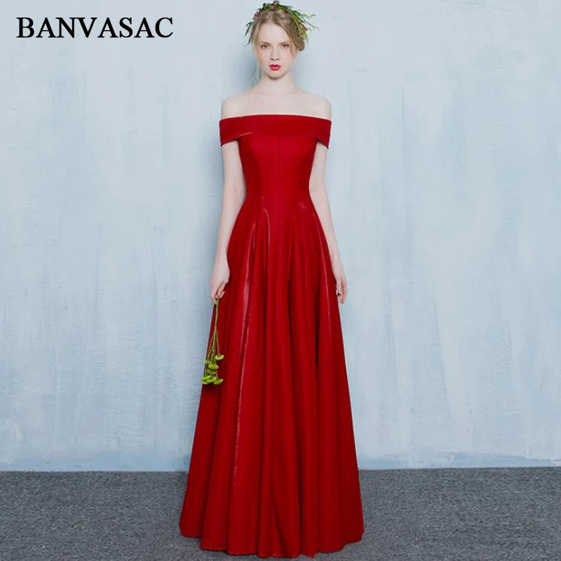 

BANVASAC 2018 Elegant A Line Short Sleeve Long Evening Dresses Party Boat Neck Draped Satin Backless Prom Gowns