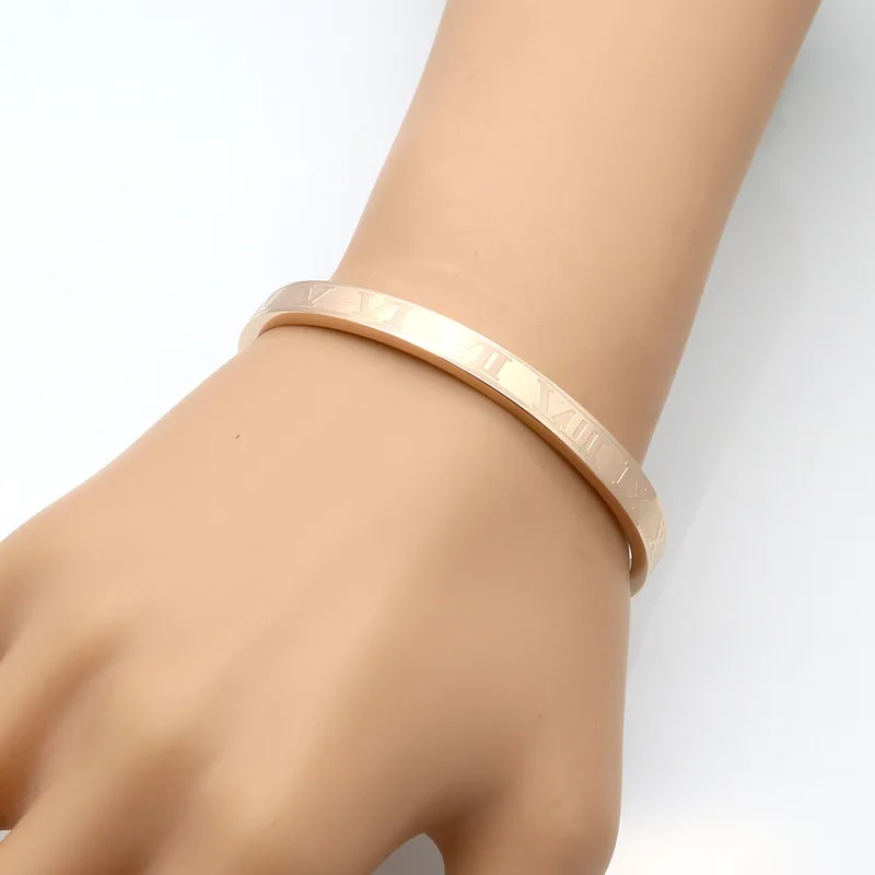 Hot Sell Titanium Stainless Steel Bangle Roman Numerals Gold Colour Cuff Bracelets Love Letter Bracelet Men Women Open Bangles
