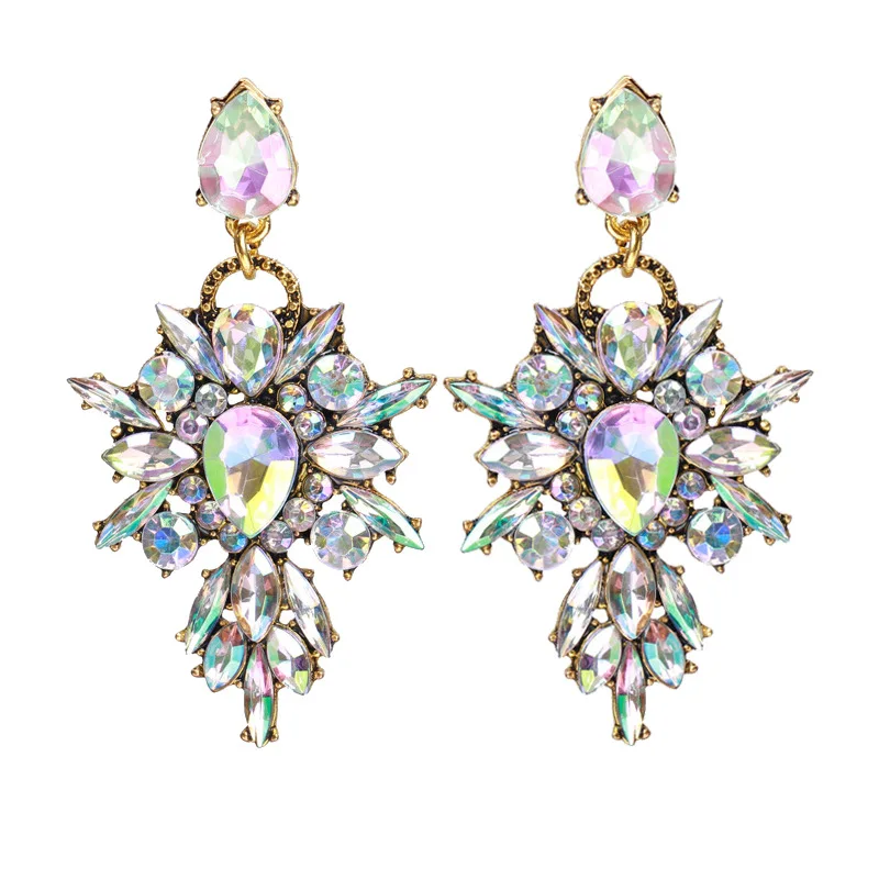 Lüks Starburst kolye 7 renk Gem kristal damla küpe büyük çiçek bildirimi kadın kızlar küpe marka takı hediye