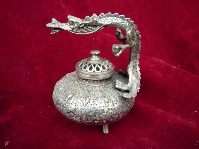 

Collectable Ming Dynasty (xuan de1426-1438)Silver Dragon Incense Stove\Censer,Decoration,Free Shipping