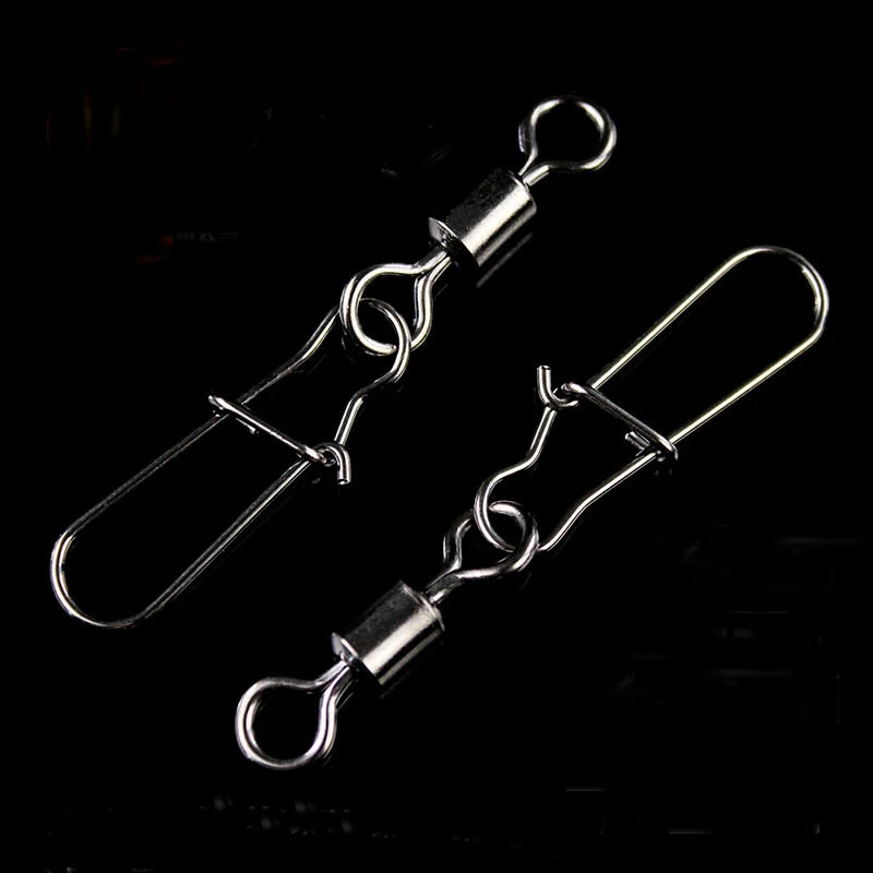 

100pcs Stainless Steel Fishing Swivel American Rolling Swivel with Nice Snap Fish Hook Lure Connector Terminal swivels Pesca