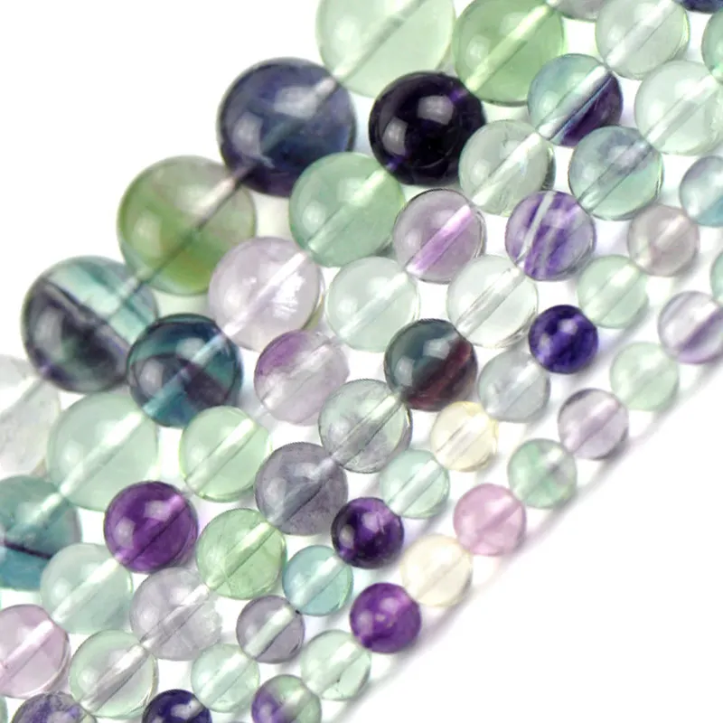 Perles rondes en Fluorite violette et verte AAA de 6 à 12mm, pour la fabrication de bijoux, collier de 15 pouces, bricolage de Bracelets