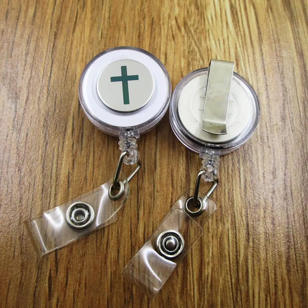 Christian Cross ID Badge Reel for Docter Nurse Teacher Student retractable recoil id badge holder work fun