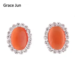 9 Colors Choose Fashion Rhinestone Opal Clip on Earrings Without Piercing  for Women Elegant Earrings No Ear Hole Earrings