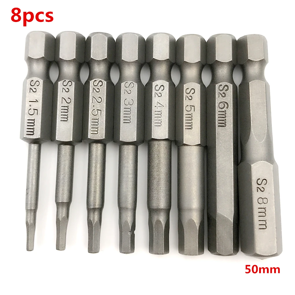 8pcs 50mm Magnetic Head Screwdriver Bits 1/4