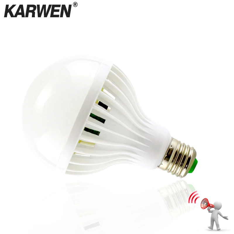 KARWEN Sound Motion Sensor Automatic Smart LED Bulb E27 220V SMD5730 3W 5W 7W 9W 12W Lampada LED Sound Sensor lamp