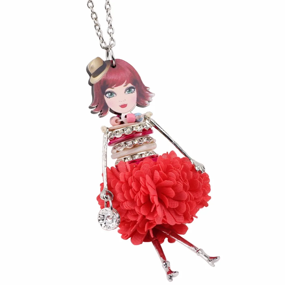 Bonsny Statement Shell Crystal Doll Necklace Dress Handmade French Doll Pendant 2017 News Alloy Girl Women Fashion Jewelry Gift