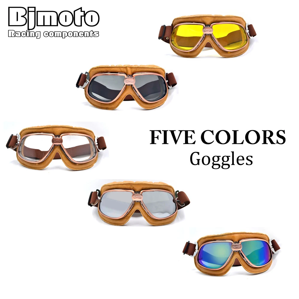 bjmoto 5 Colors Motorcycle Cruiser Scooter Biker motorcross Retro Vintage goggle glasses For sports goggle