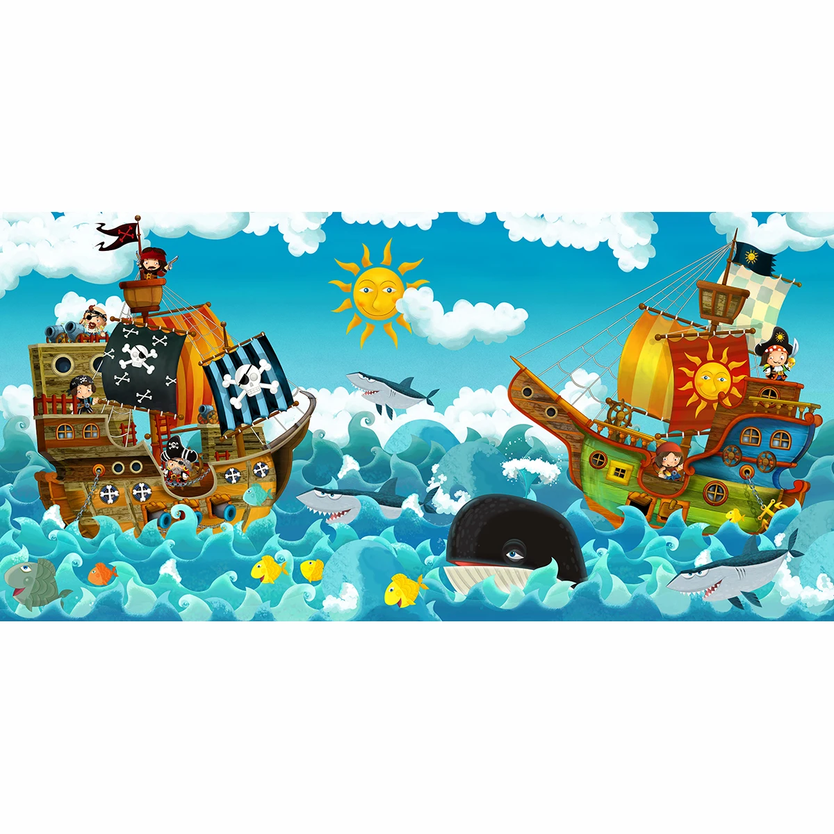 Allenjoy photography backdrop pirate ship cartoon shark sailing illustration adventure background photo studio