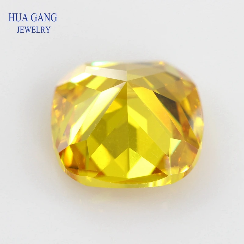 Golden Cushion Cut Shape Loose CZ Stone Beads Brilliant Cut 5A Synthetic Gems Yellow Cubic Zirconia 3x3~15x15mm For Jewelry