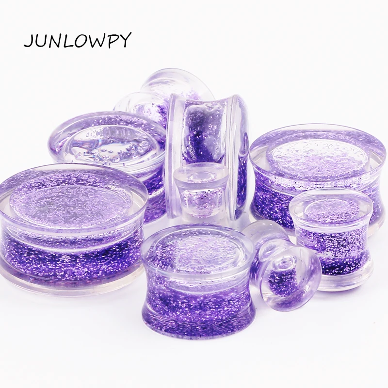 plugues acrilicos transparentes 60 unidades mistura de 616 mm joias corporais liquido roxo glitter ouvido tunel de lobulo brinco 01