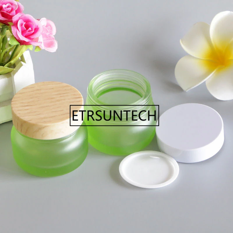 50G Frosted Bamboo Lid Cream Jar Eye Lip Balm Sunscreen Cream Feet Black Mask Travel Refillable Glass Bottle Packaging F1206