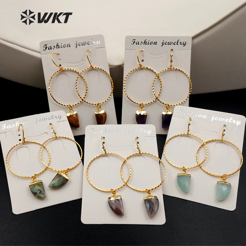 WT-E390 WKT New Fashion Natural Stone With Big Brass Circle Earring In High Quality Gold Color For Women Drop Earring