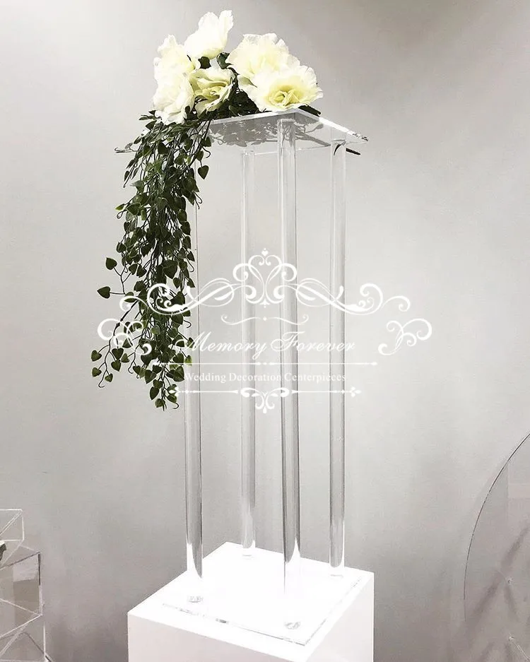 

Acrylic Centerpiece Stands Clear Column Artificial Flower Bouquet Sets Road Lead Pillar For Wedding Table Decoration