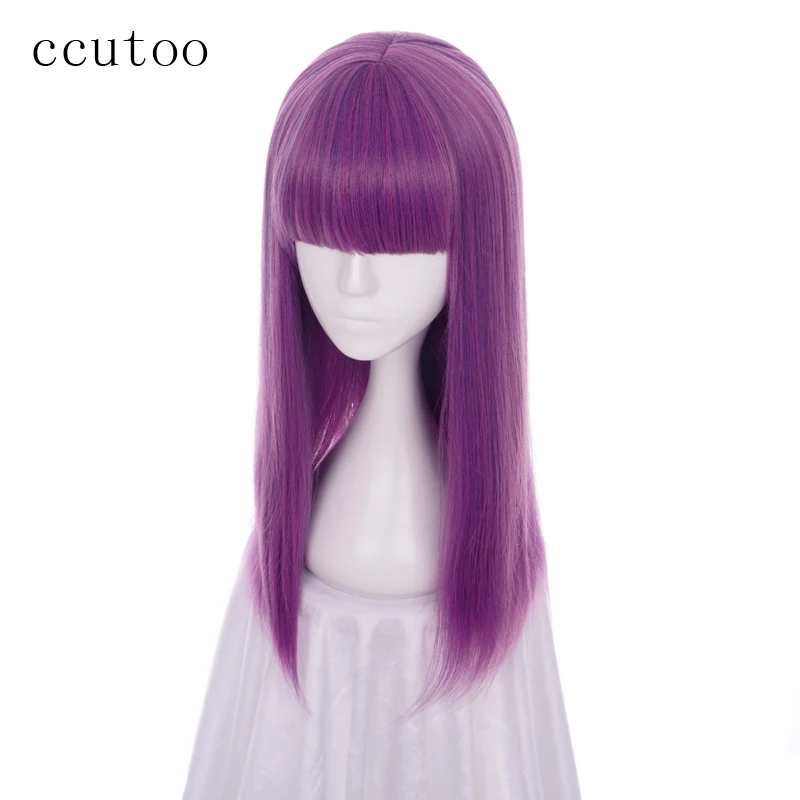 ccutoo Descendants 2 Mal 60cm Purple Mix Straight Flat Bangs Synthetic Cosplay Wig Womens Halloween Party Wigs