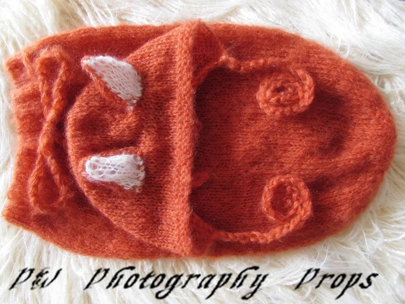 Newborn baby Crochet Mohair Fox Hat and Sleeping Bags Newborn Sleep Sack Set Props Crochet Swaddle Cocoon Newborn Photo Props