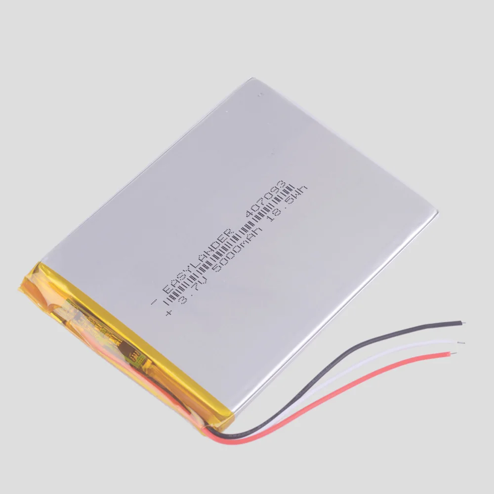 3pcs /Lot 3.7V 3-wire 407093 5000mAh Rechargeable Lithium Li-ion Polymer Battery