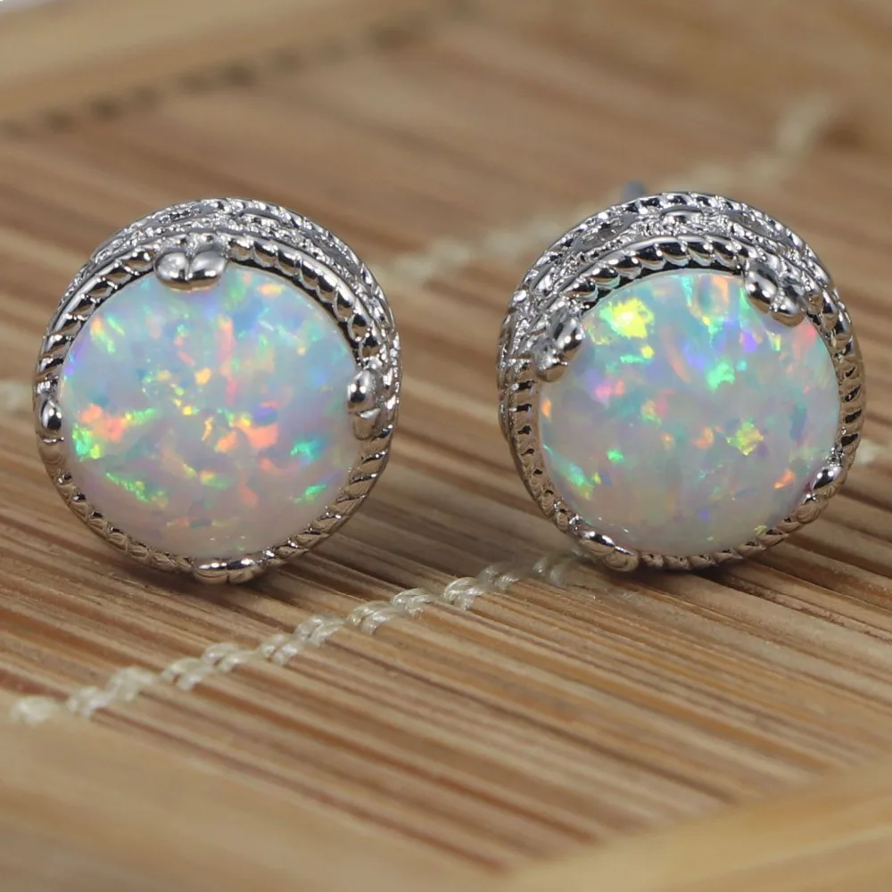 

JLE1424 New Hot Simple White Opal Round Ear Stud Ms. Jewelry Gift