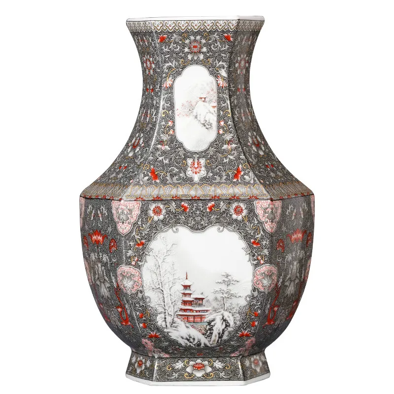 

New Design Antique Jingdezhen Ceramic Vase Vintage Chinese Style Home Decoration Hexagon Vase