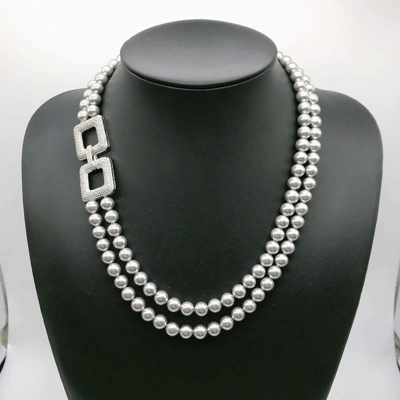 1Pcs Promotion Free Shipping Clasp Necklace Silver Color Shell Pearl two Layer Necklace