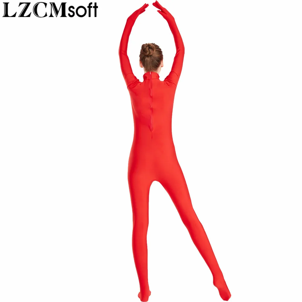 LZCMsoft Womens Mock Neck Black Full Body Suits Footed Unitards Adult Spandex Nylon Skin Tights Bodysuits Performance Catsuits