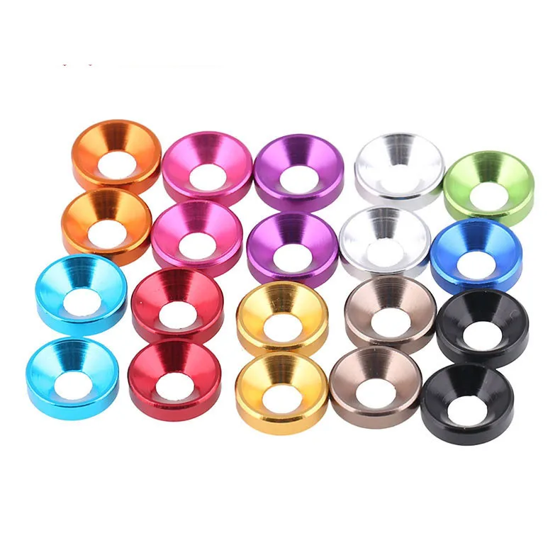 50pcs M2 M2.5 M3 M4 M5 M6 Aluminum Alloy Countersunk Head Washers For Flat Head Screw Bolt Gasket Aluminum Cone Washer Anodized