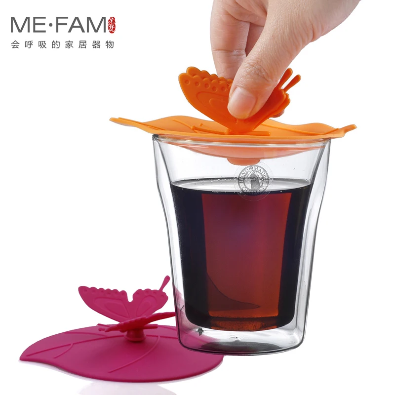 ME.FAM Fashion Colorful Lovely 3D Butterfly + Leaves Silicone Cup Cover 10.5 cm Dustproof Seal Lid Glass Ceramic Plastic Mug Cap