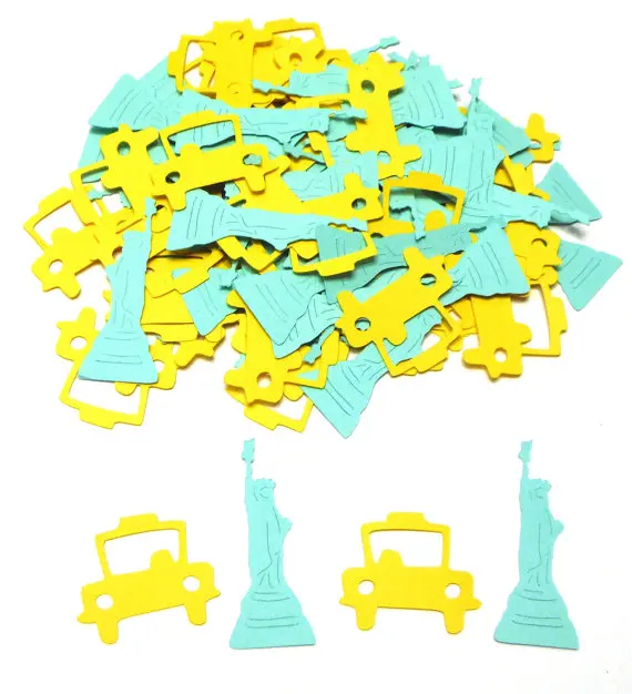 Taxi Cab and Seafoam Green Statue of Liberty Themed Party Assorted Pieces New York Party Table decor scrapbook Confettis