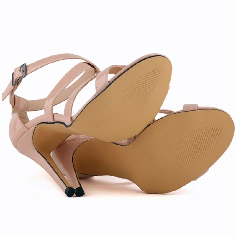 New Summer Women\'s Concise Solid Patent Leather Rome Sandals Open Toe High Heels Shoes Sexy Cross Buckle Party Sandals for Women