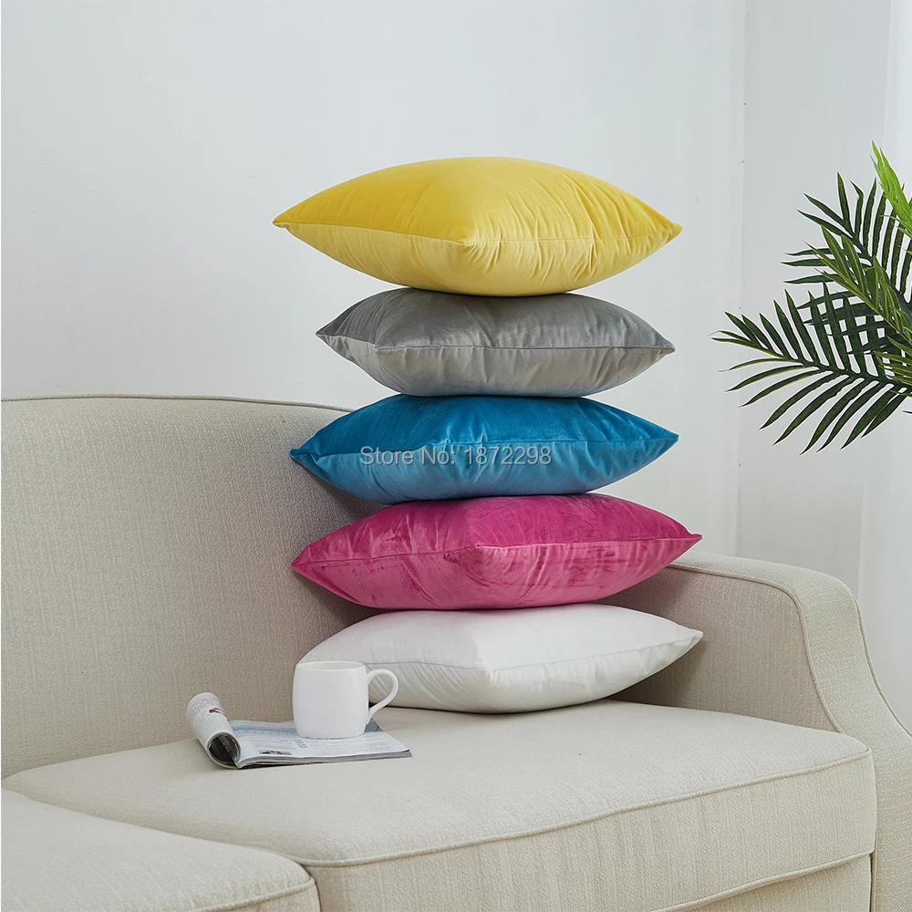 Customized Size Dutch Velvet Minimalist Style Cushion Cover 45/50/60cm Plush Solid Color Living Room Sofa Bedroom Bed Pillowcase
