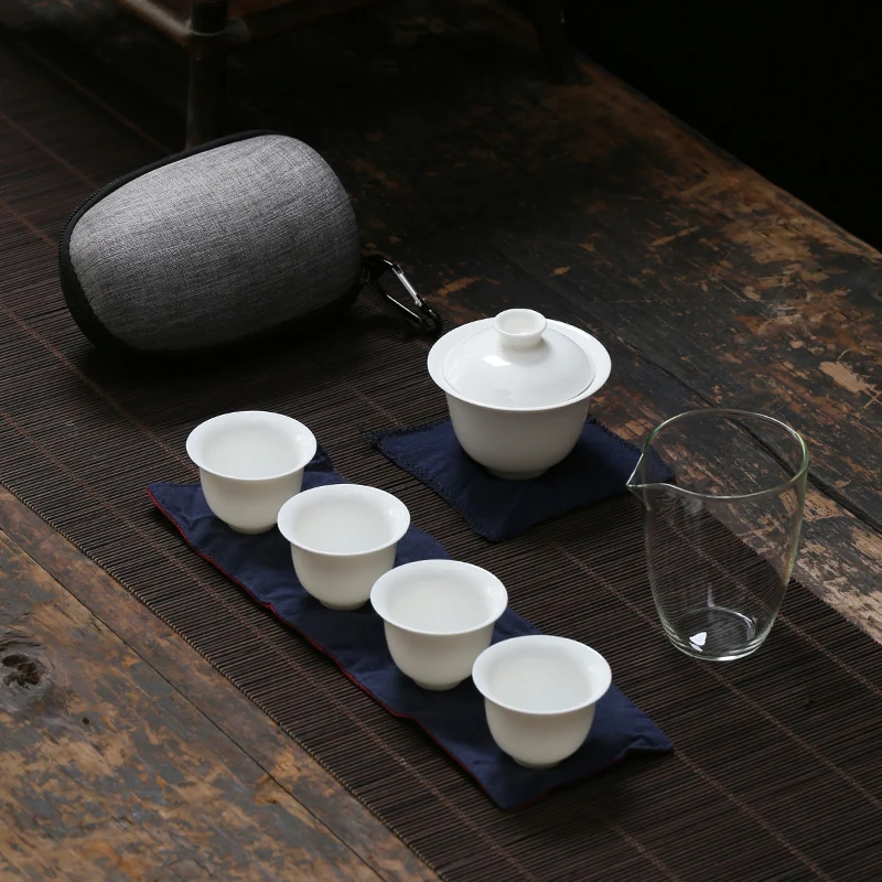 

LUWU white ceramic teapot gaiwan porcelain teacups a tea sets portable travel tea set drinkware