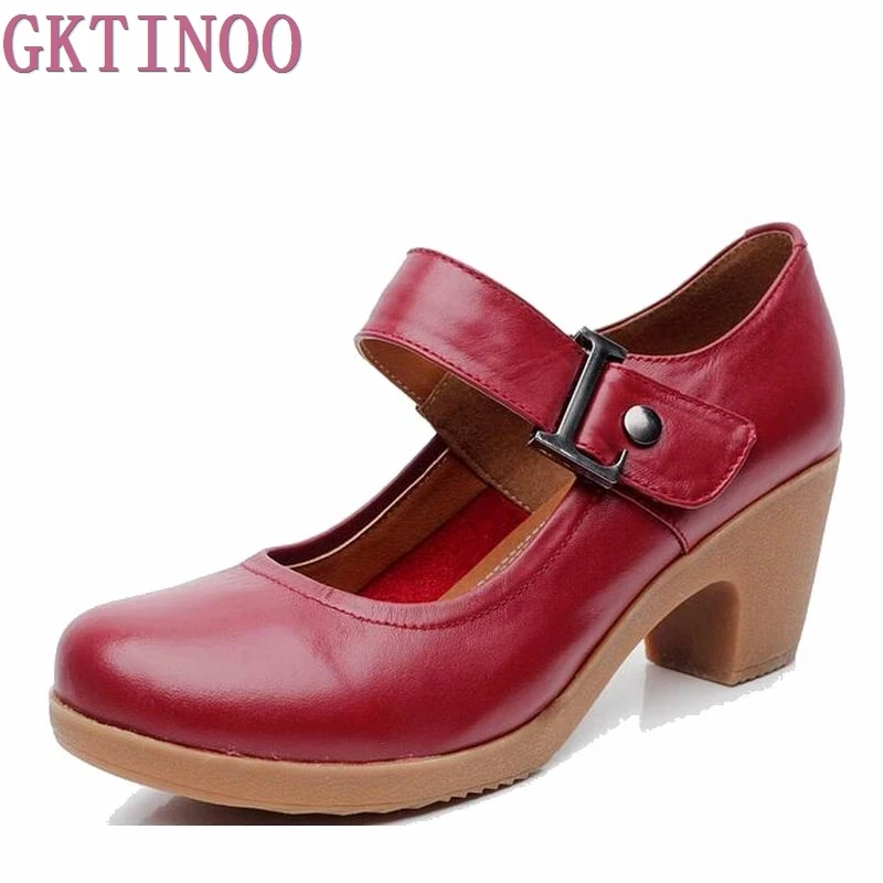 2024 Spring Autumn Shoes Woman 100% Genuine Leather Women Pumps Lady Leather Round Toe Platform Shallow Mouth Shoes Size 32-42