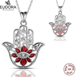 EUDORA 925 Sterling Silver Evil Eye Pendant Necklaces CZ Hamsa Hand Pendant Necklace with Sliver Chain 18 inch Box gift KSYD069