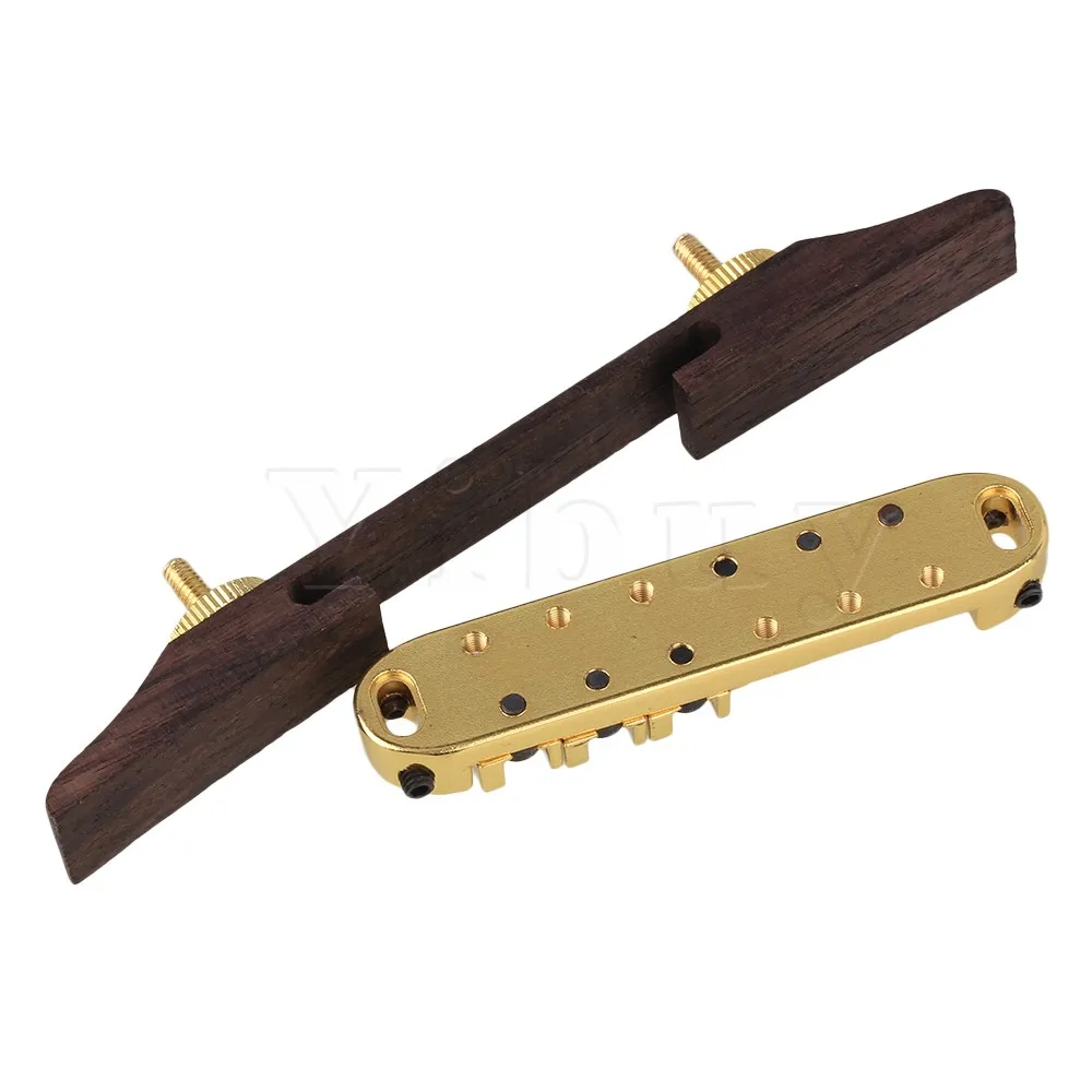 Yibuy Gold Roller Saddle Bridge Archtop Rosewood Base for Jazz Guitar 73mm