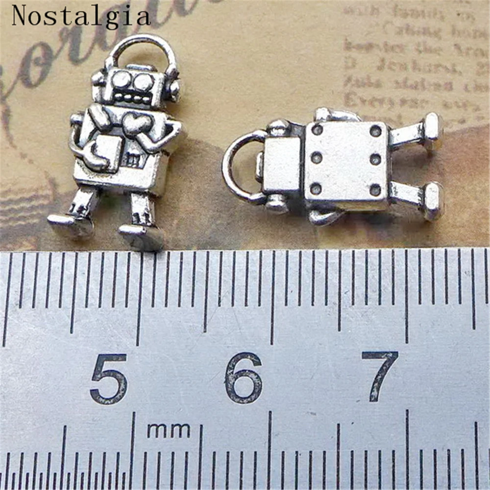 Nostalgia 10pcs Charms 3D mechanic robot 17*9.5mm Antique Silver Plated Pendants Making DIY Handmade Tibetan Silver Jewelry