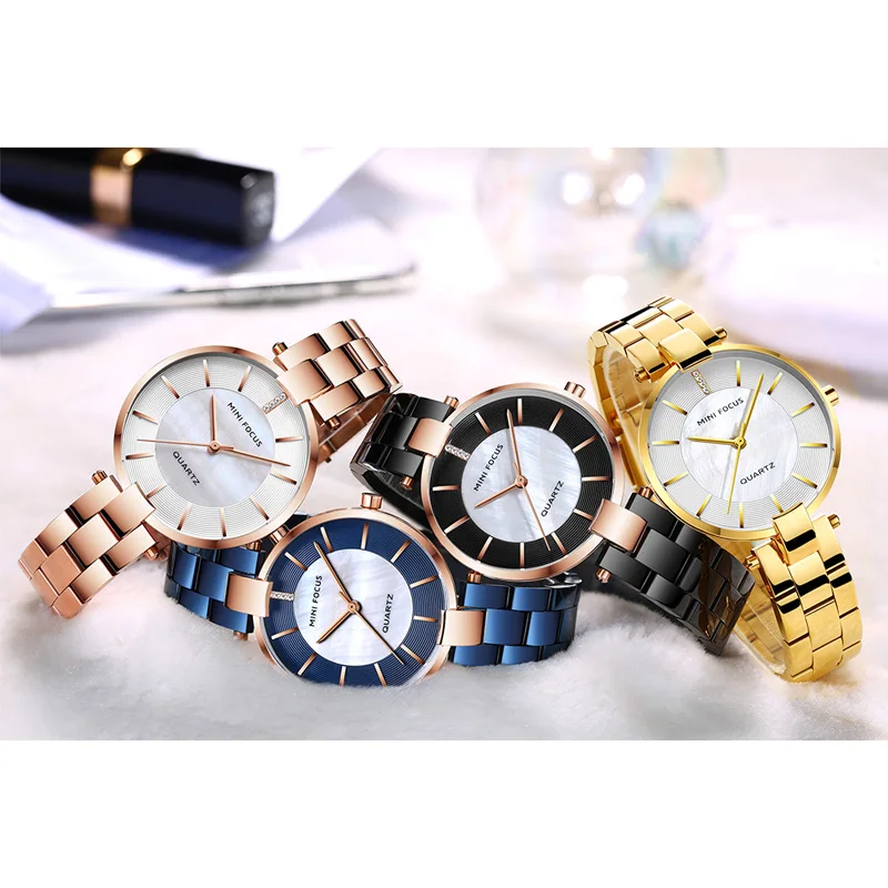 MINI FOCUS Women\'s Rose Gold Wrist Watches Simple Stainless Steel Bracelet Waterproof Dress Quartz Watch for Lady Woman 0224Rose