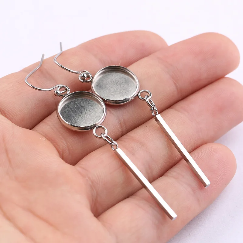 10 sztuk/partia moda ze stali nierdzewnej okrągły pusty długi podstawa kolczyka Cabochon ustawienie DIY akcesoria do wyrobu biżuterii nigdy nie znikną — zdjęcie 6