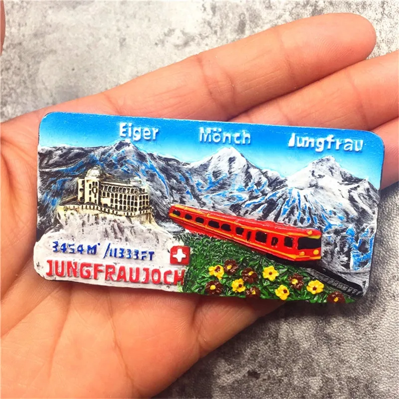 

High-end 3D Handmade Jungfrau Switzerland Fridge Magnet Tourist Souvenir Refrigerator Magnet Stickers Home Decoration