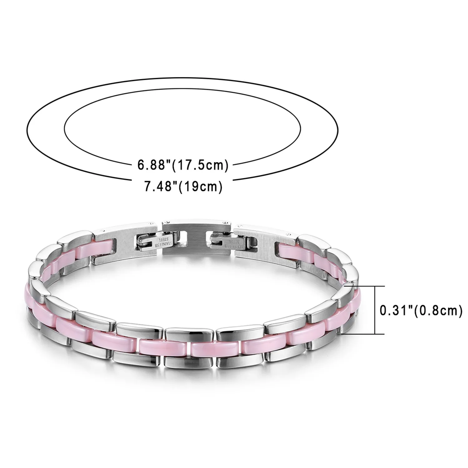 BONISKISS Girls Ceramic Romantic Pink Bracelets Women Stainless Steel Bangle Classic Fashion Jewelry Female Fashion Bijoux