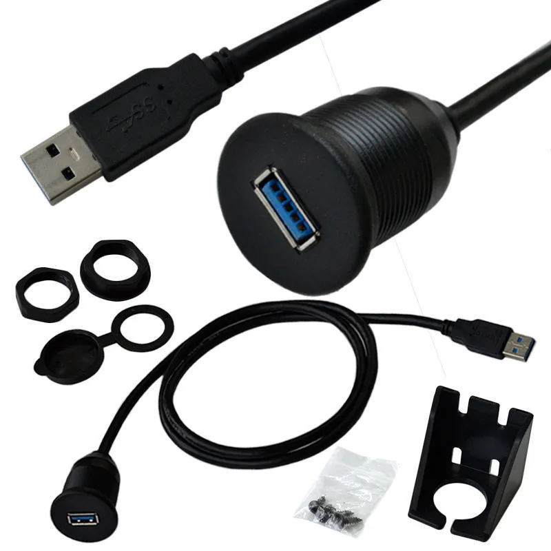 

USB 3.0 Male to USB 3.0 Female AUX Flush Mount Car Mount Extension Cable for Car Truck Boat Motorcycle Dashboard Panel