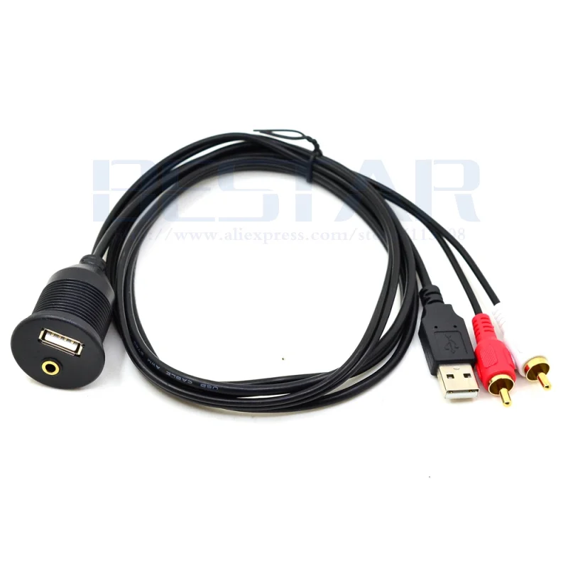 Painel de montagem embutida para painel de carro, 1m, usb 2.0, 3.5mm, aux, rca, extensão, montagem embutida, cabo macho para fêmea, estilo de carro, painel