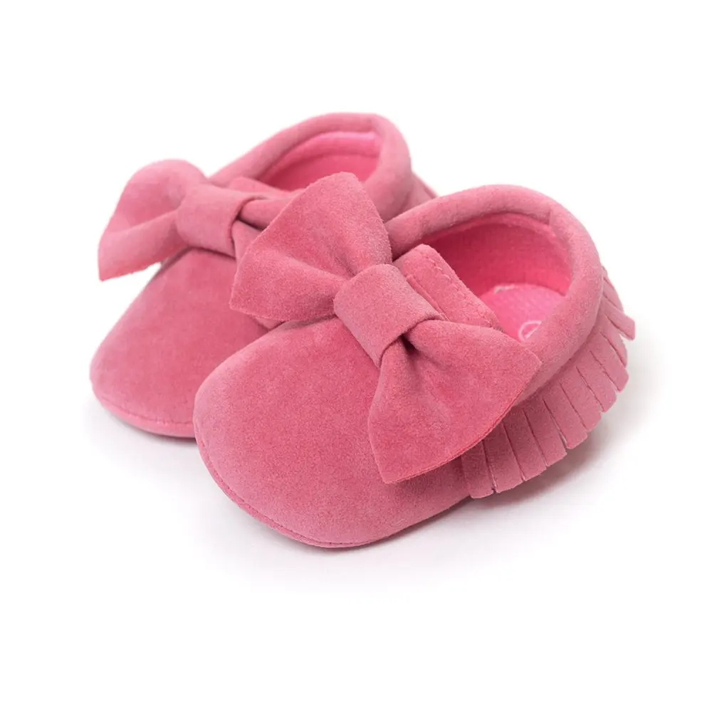 120pairs Bow Suede Baby Girl Shoe Leather Fashion Children Moccasins Solid Color First Walker Toddler Shoes Multi-Color 0-2years