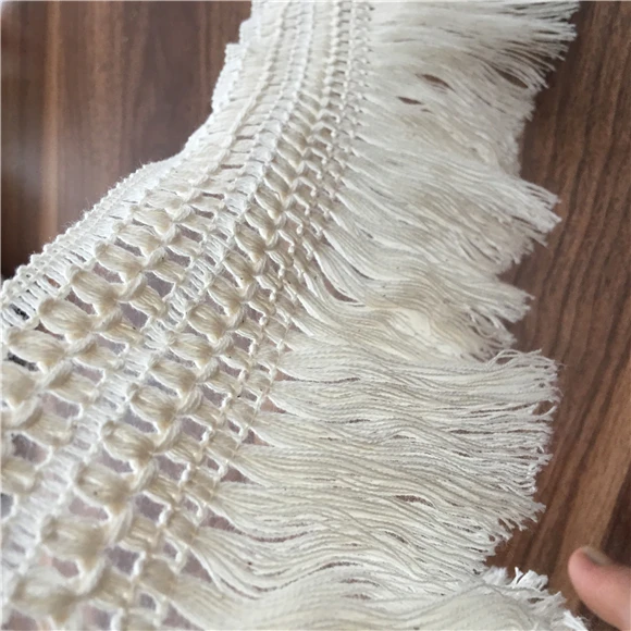 3Yards 10cm/12cm/14cm Beige Long Tassel Trim Dangling Curtain Lace Sewing Craft Material Z1224