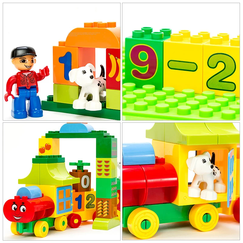 50pcs Duploed Number Train Large particles Building Blocks Train Number Bricks Educational Baby City Toys For Children Gift