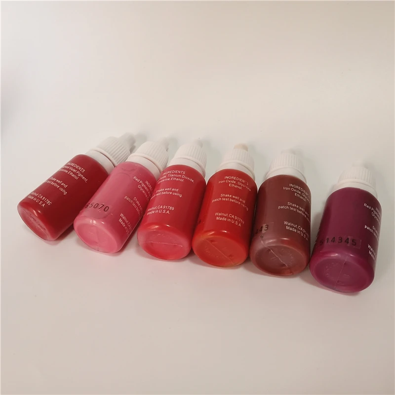 

6pcs tattoo ink 15ml 1/2oz cosmetic manual pigment 3d lip dark red pink colors permanent makeup lips micropigment