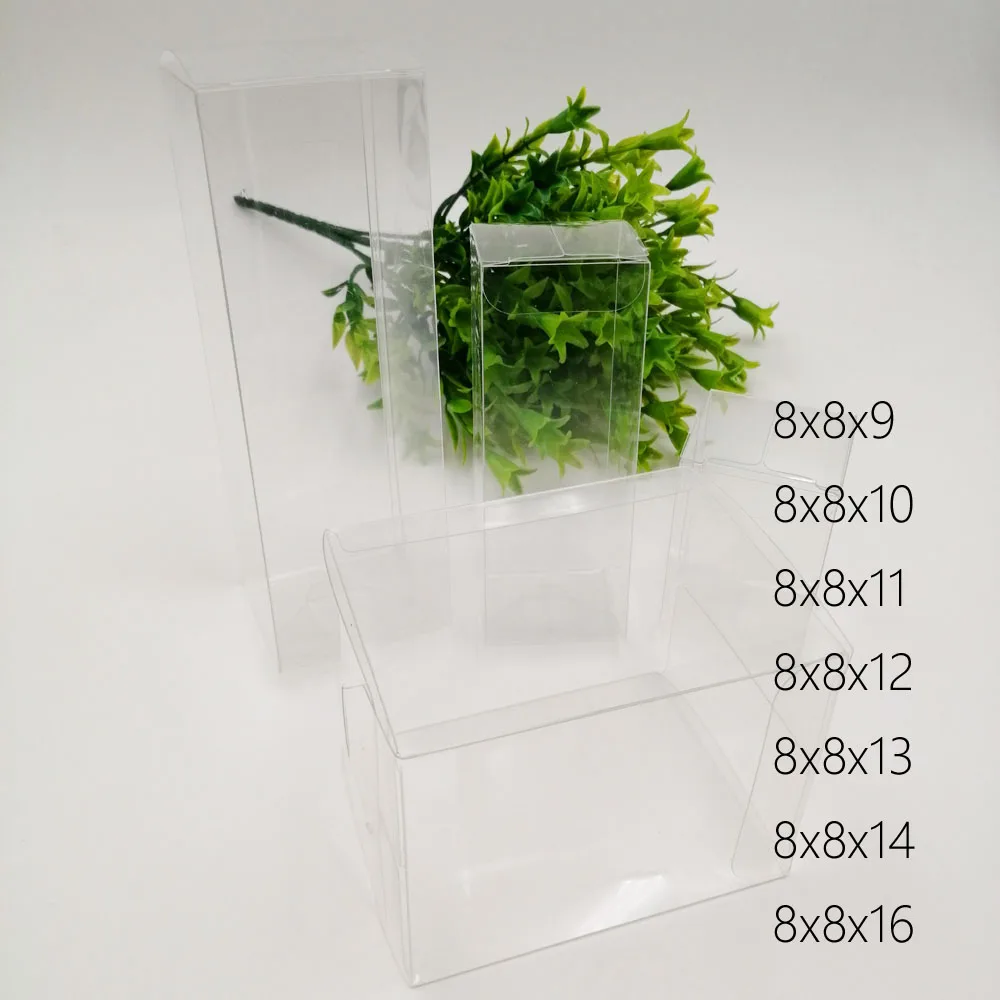 50pcs 8x8xH Pvc Plastic Box Storage Transparent Boxes Jewelry Gift Box Wedding/Christmas/Candy/Party For Gift Packing Boxes Diy